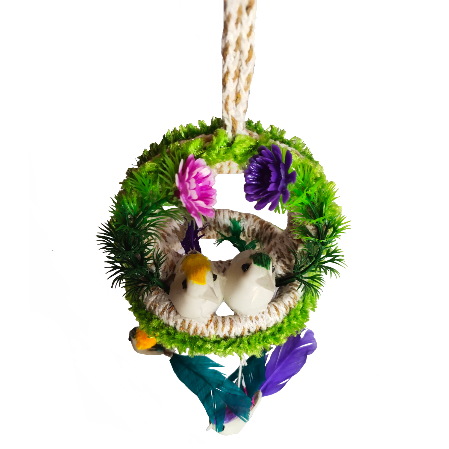 Handmade Hanging Bird Nest Wall Decor Pack of 2 | Artificial Birds Decorative Hanging for Home, Balcony & Living Room - Image 4