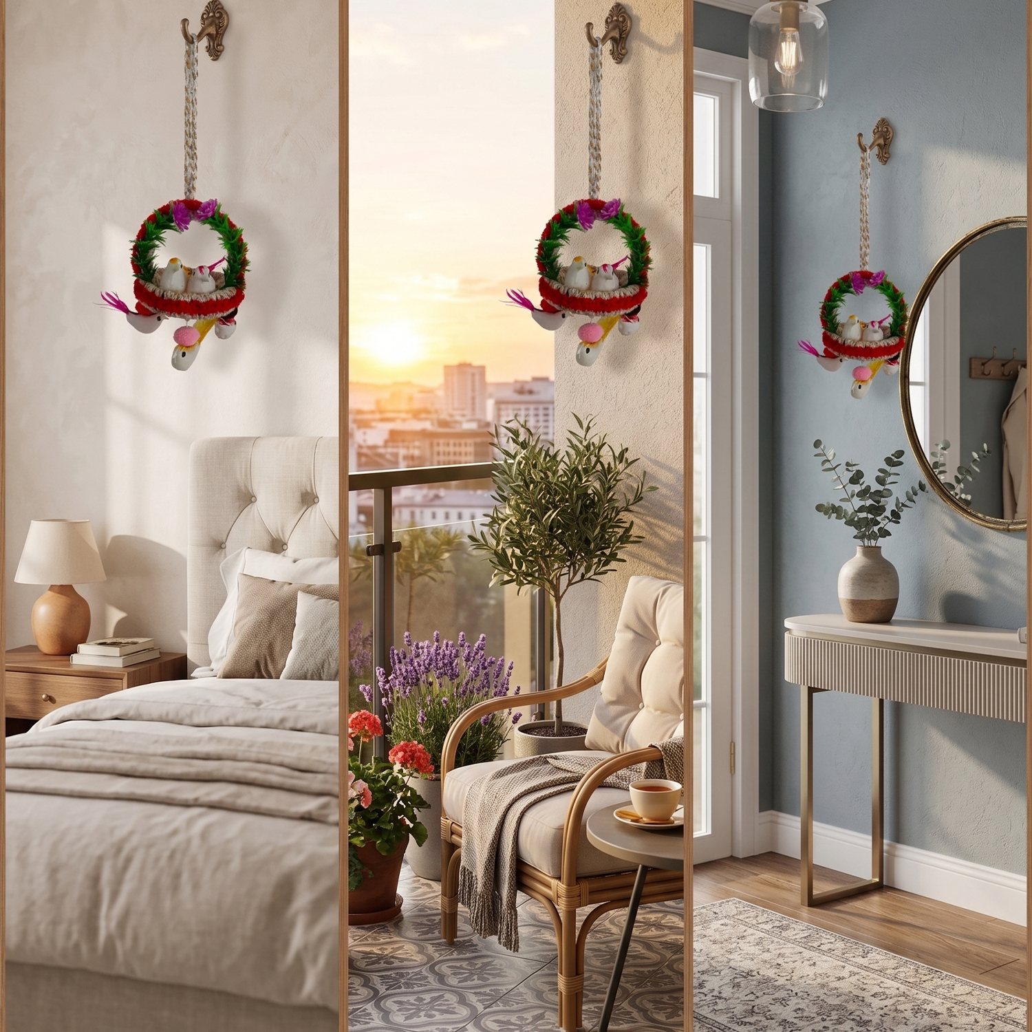 Handmade Hanging Bird Nest Wall Decor Pack of 2 | Artificial Birds Decorative Hanging for Home, Balcony & Living Room - Image 2