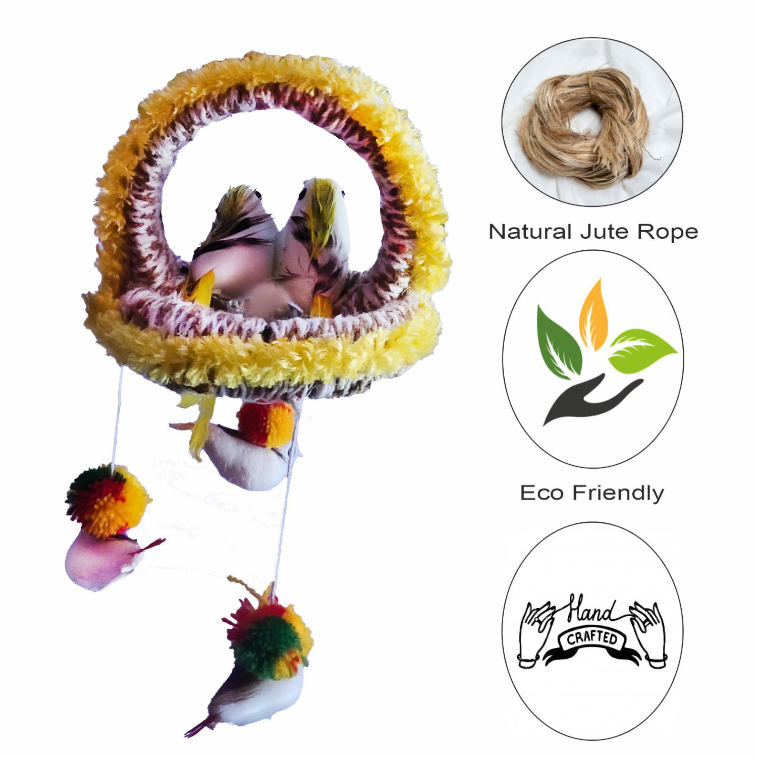 Handmade Hanging Bird Nest Wall Decor Pack of 2 | Artificial Birds Decorative Hanging for Home, Balcony & Living Room - Image 4